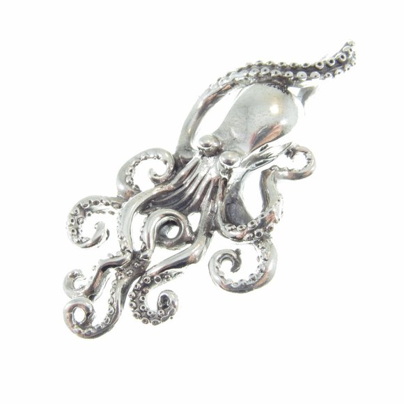 Solid 925 Sterling Silver Octopus w/ Tentacles Sea Kraken Slide Pendant for Men - Picture 7 of 9